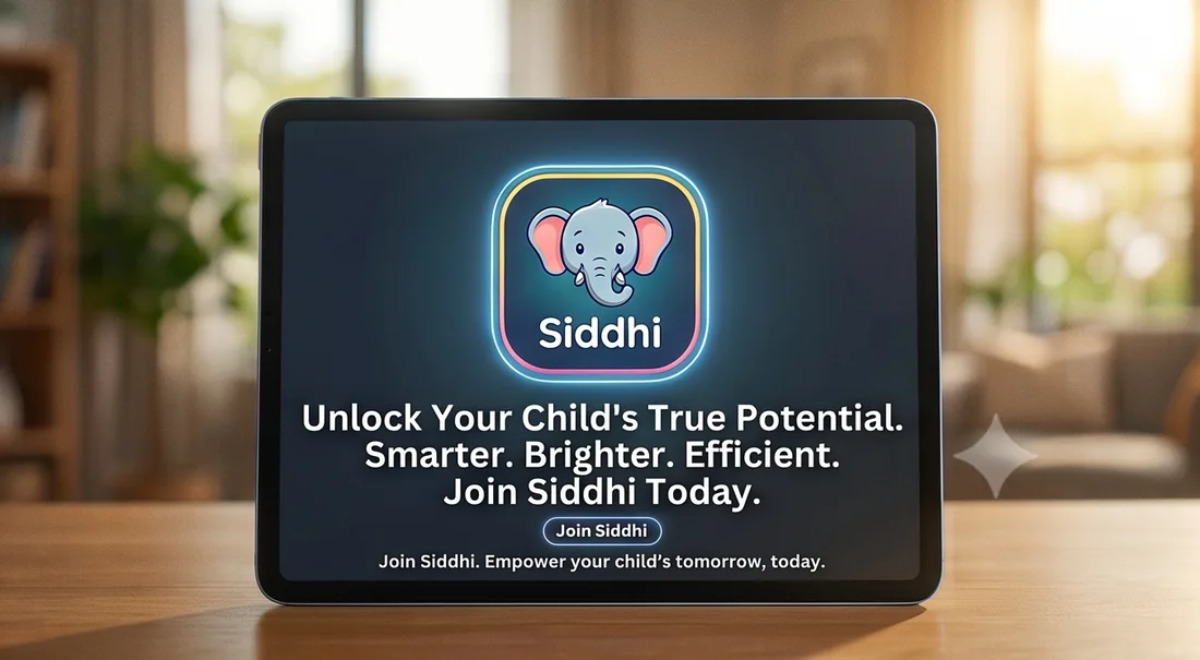 A tablet on a table showing the Siddhi programme